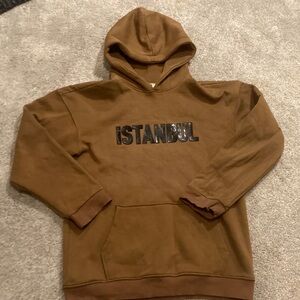 Men's Brown Hoodie with rubber ISTANBUL graphic